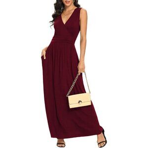 LILBETTER Women Sleeveless Deep V Neck Loose Plain Long Maxi Casual Dress